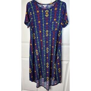 LuLaRoe Carly Dress Women's XS Bright Multi High-Low Hem Easy Care Comfort